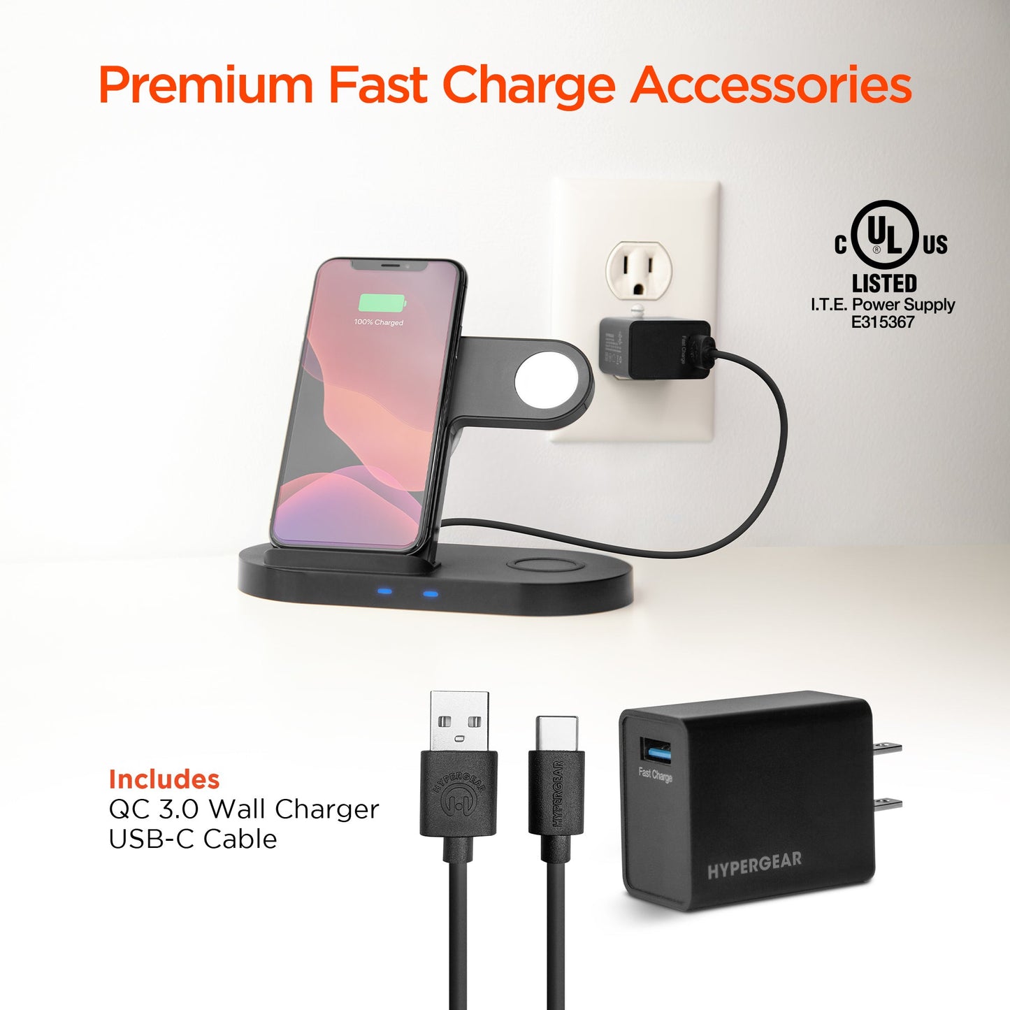 Hypergear 3-in-1 Wireless Charging Dock Black (15328-HYP)