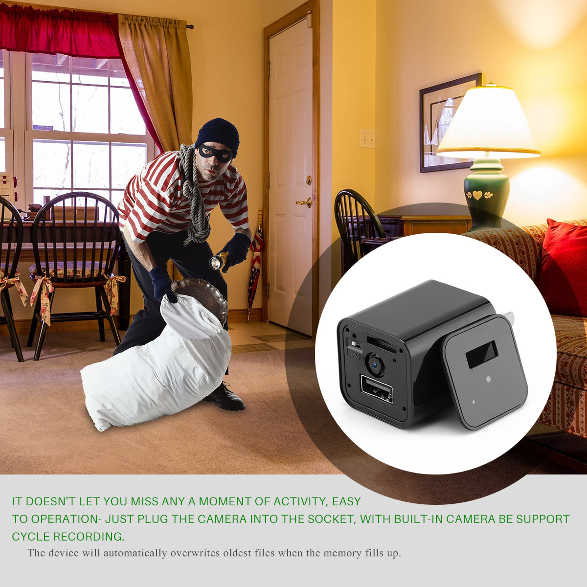 HD 1080P Hidden Camera USB Charger Home Security