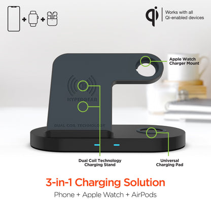 Hypergear 3-in-1 Wireless Charging Dock Black (15328-HYP)